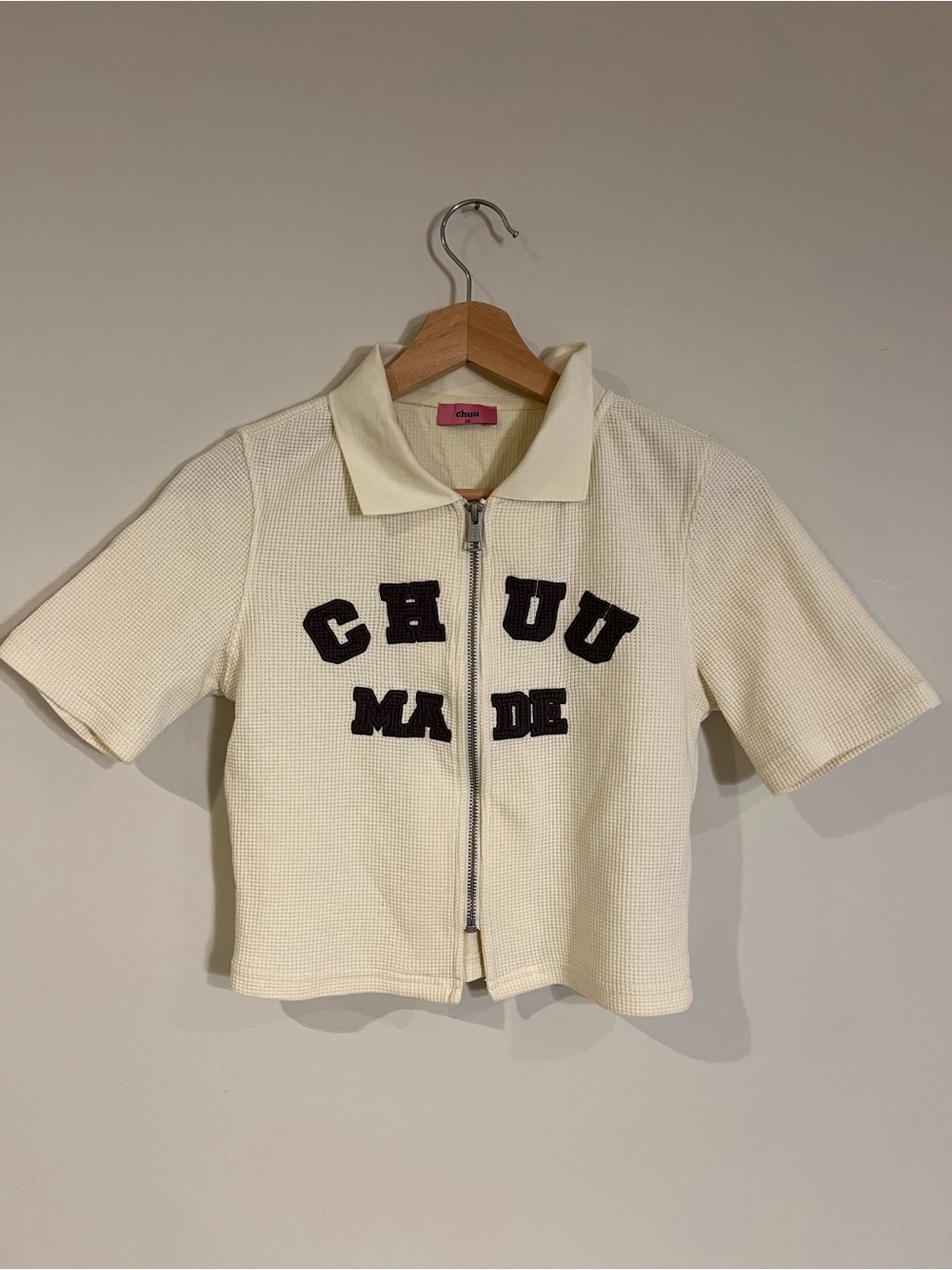 Made Cream Zip-Front Knit Polo Top